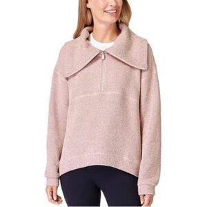 Sweaty Betty Quarter Zip Restful Boucle Pullover Pink Gray Sz. 10